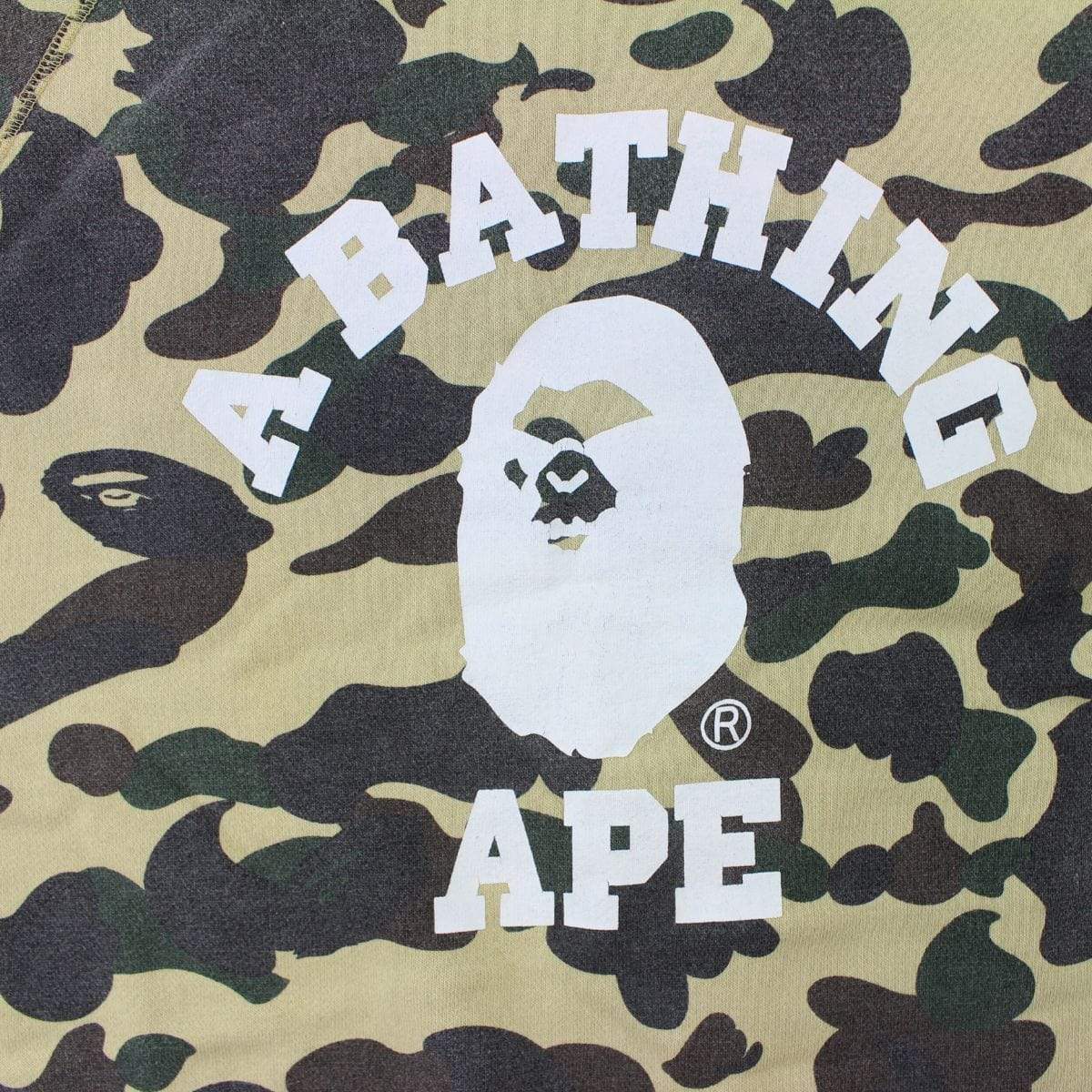 Bape 1st Yellow Camo Angry Face College Logo Crewneck - SaruGeneral
