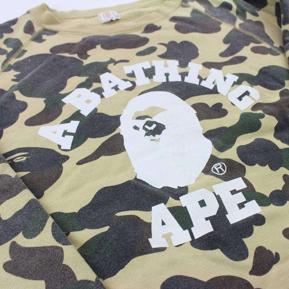 Bape 1st Yellow Camo Angry Face College Logo Crewneck - SaruGeneral
