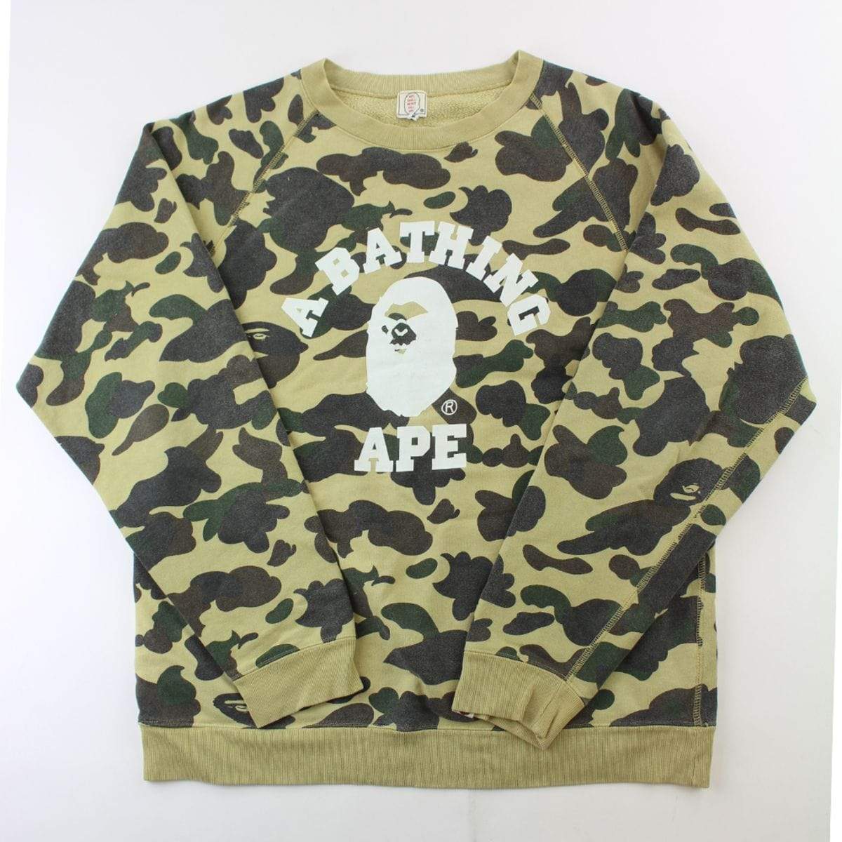 Bape 1st Yellow Camo Angry Face College Logo Crewneck - SaruGeneral