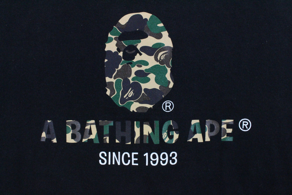 Bape abc green camo Ape Text 1993 Tee Black - SaruGeneral