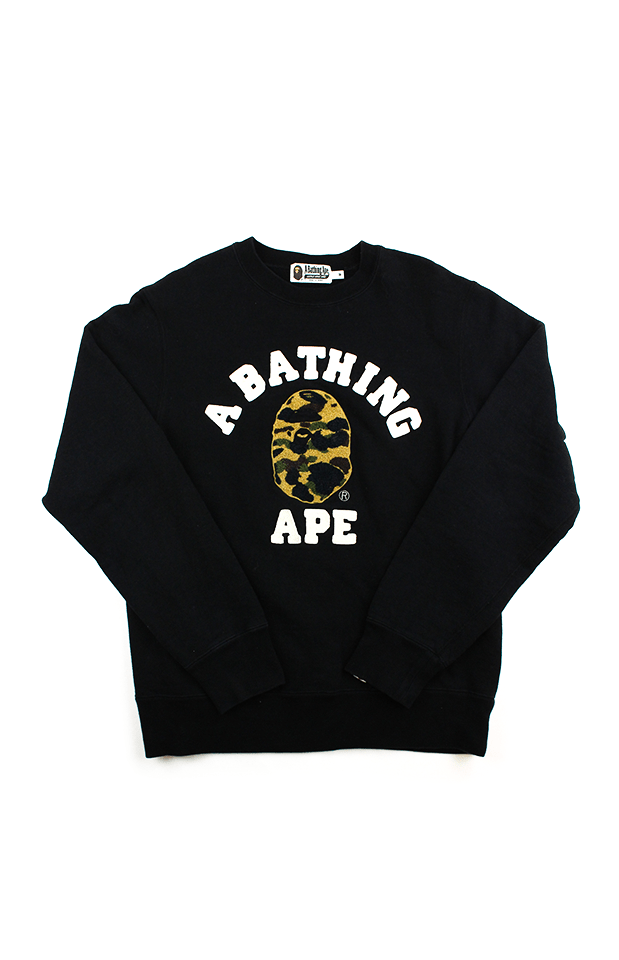 Bape 1st Yellow Camo College Logo Crew Black - SaruGeneral