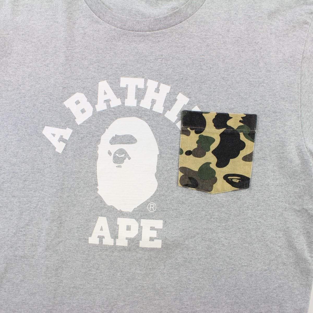Bape 1st Yellow Camo Pocket College Logo Tee Grey - SaruGeneral