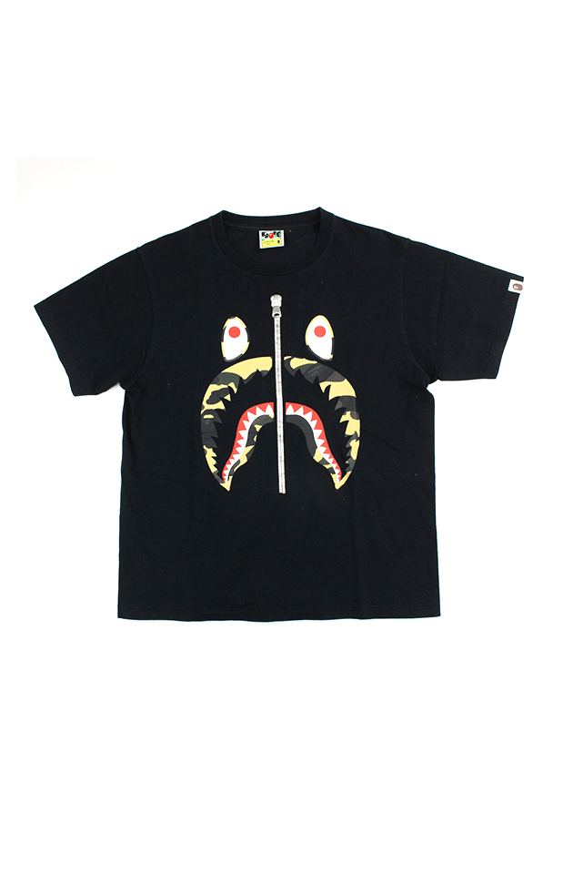 Bape 1st Yellow Camo Shark Face Tee Black - SaruGeneral