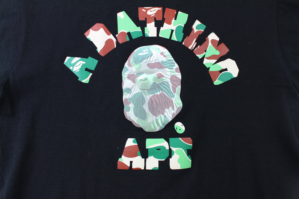 Bape 3D Green Brown Camo College Logo Tee Black - SaruGeneral