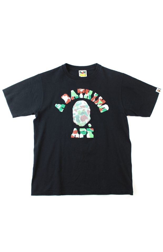 Bape 3D Green Brown Camo College Logo Tee Black - SaruGeneral