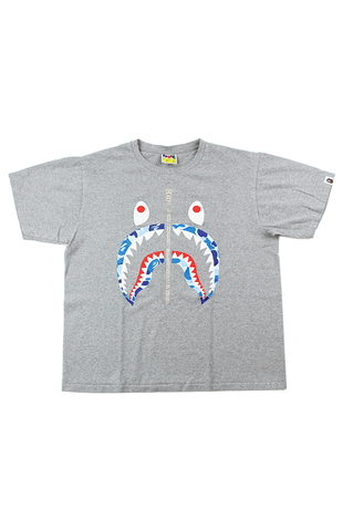 Bape ABC Blue Camo Shark Face Tee Grey