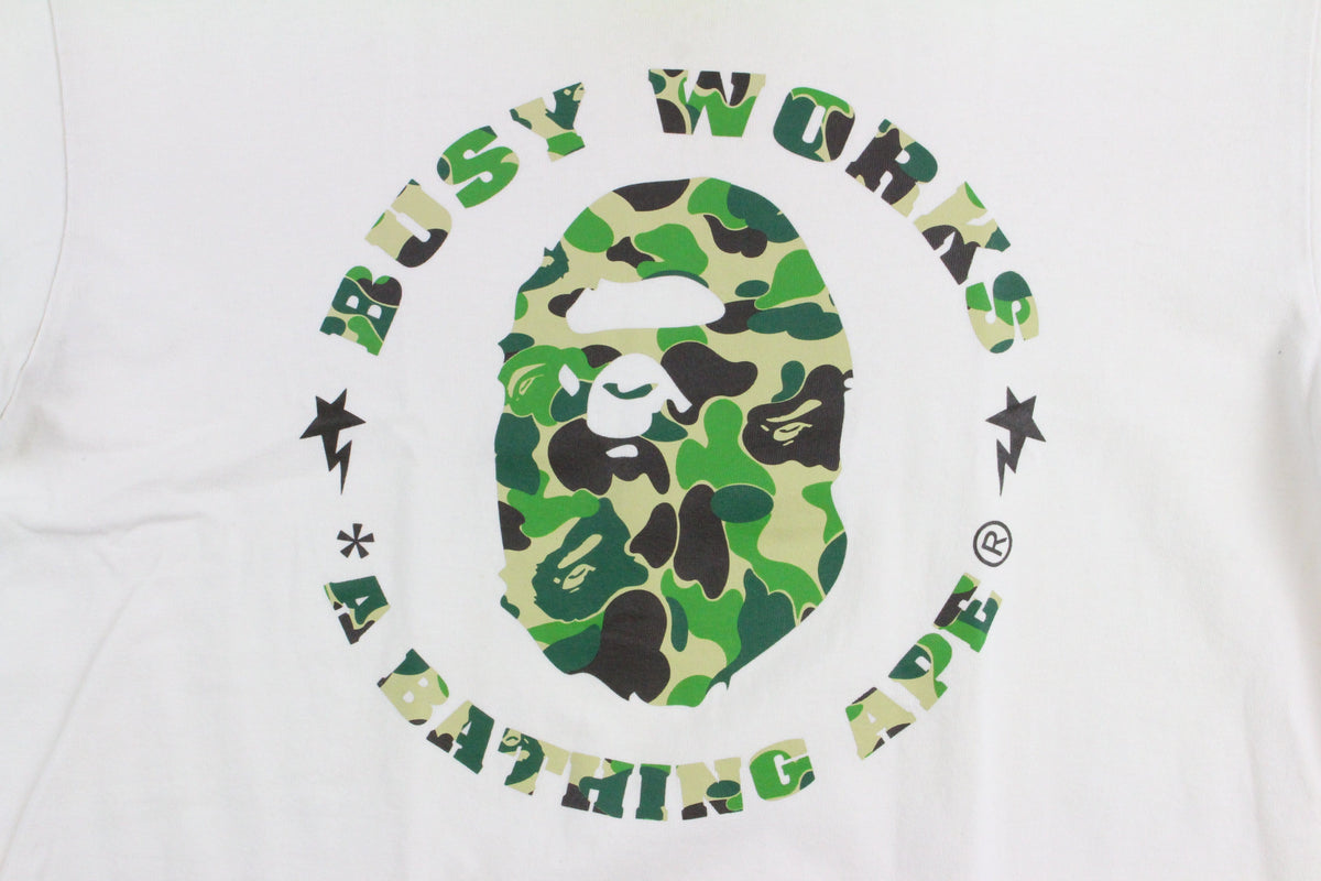 Bape ABC Green Camo Ape Busy Works Tee White - SaruGeneral