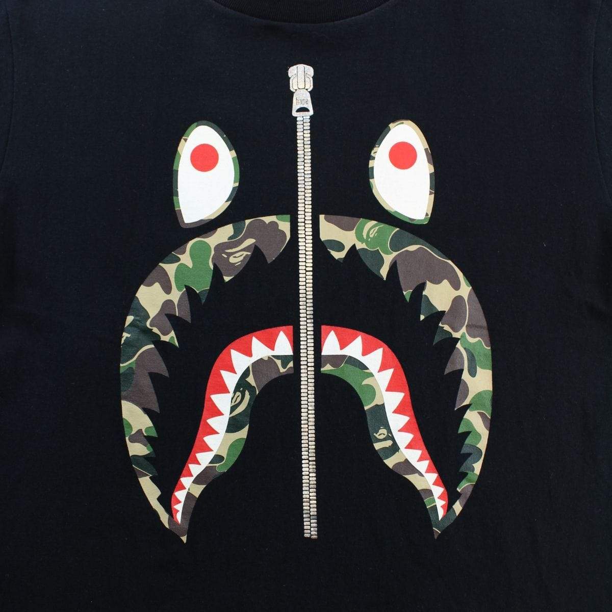 Bape ABC Green Camo Shark Face Tee Black - SaruGeneral