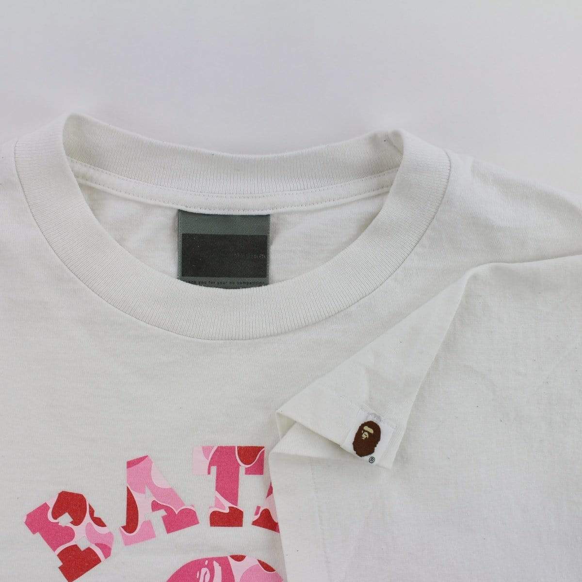 Bape ABC Pink Camo Angry Face College Logo Tee White - SaruGeneral