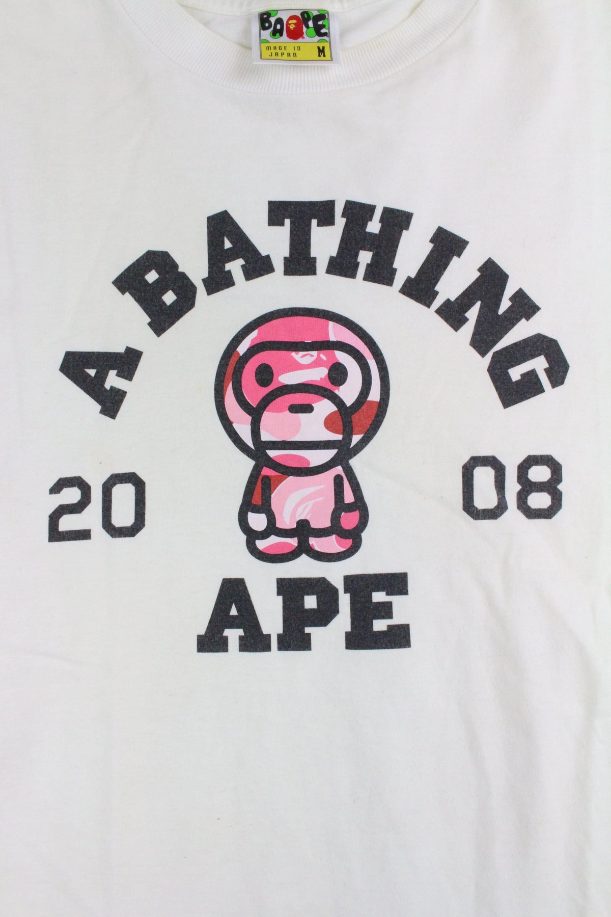 Bape ABC Pink Camo Milo College Logo Tee White - SaruGeneral