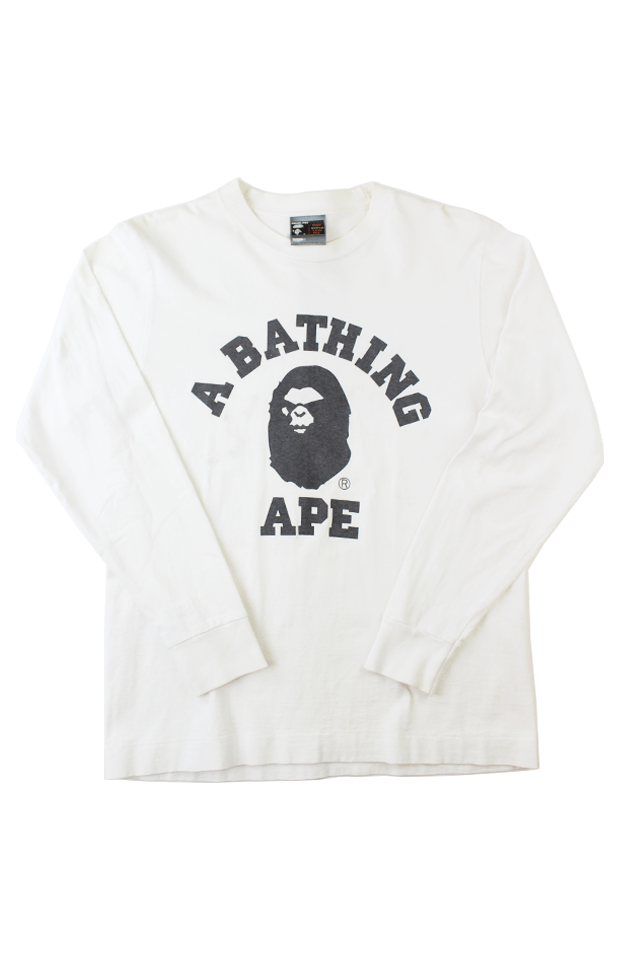 Bape Angry Face College Logo LS White - SaruGeneral