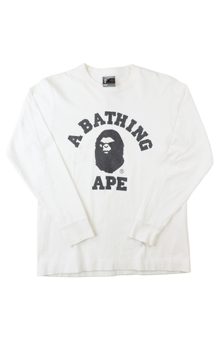 T-shirt à manches longues Bape Angry Face College avec logo blanc