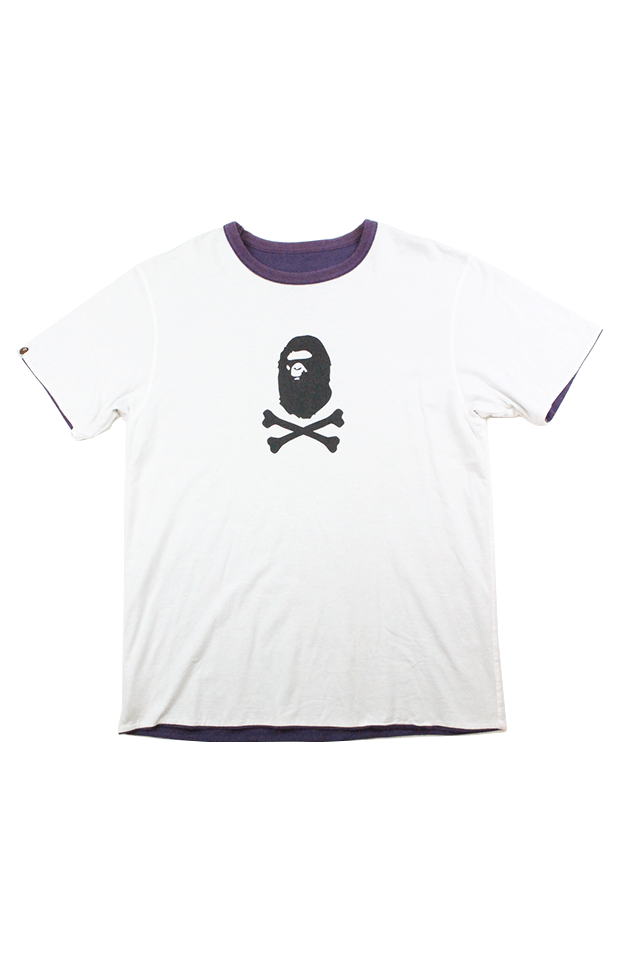 Bape Ape Crossbones Logo Reversible Purpe Tee White - SaruGeneral