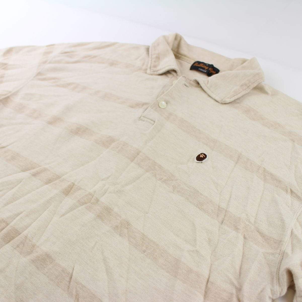 Bape Ape Head Logo Polo Tan Stripe - SaruGeneral