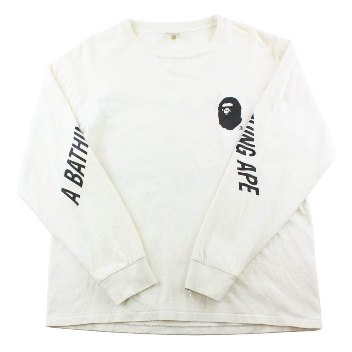 Bape Ape Head Logo Sleeve Text LS White - SaruGeneral
