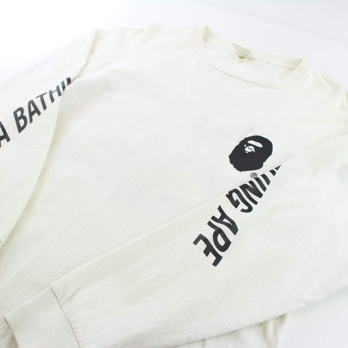 Bape Ape Head Logo Sleeve Text LS White - SaruGeneral
