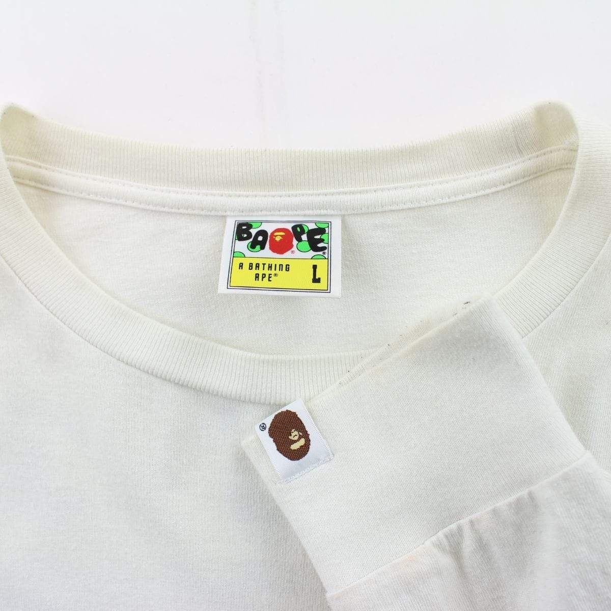 Bape Ape Head Logo Sleeve Text LS White - SaruGeneral