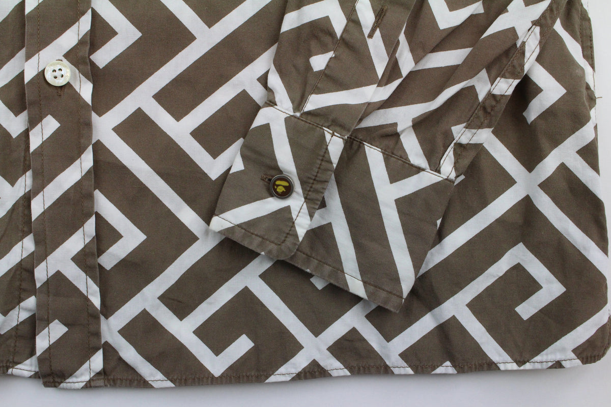 Bape Ape Head Logo White Line Pattern LS Shirt Brown - SaruGeneral