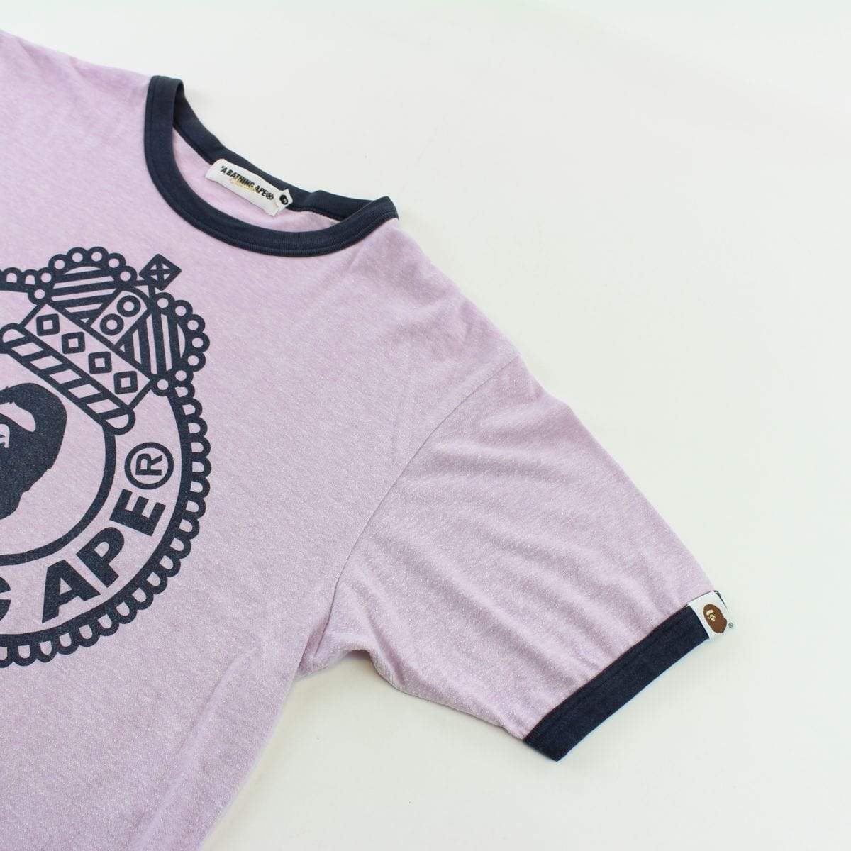 Bape Ape Logo Circle Crown Text Tee Purple - SaruGeneral