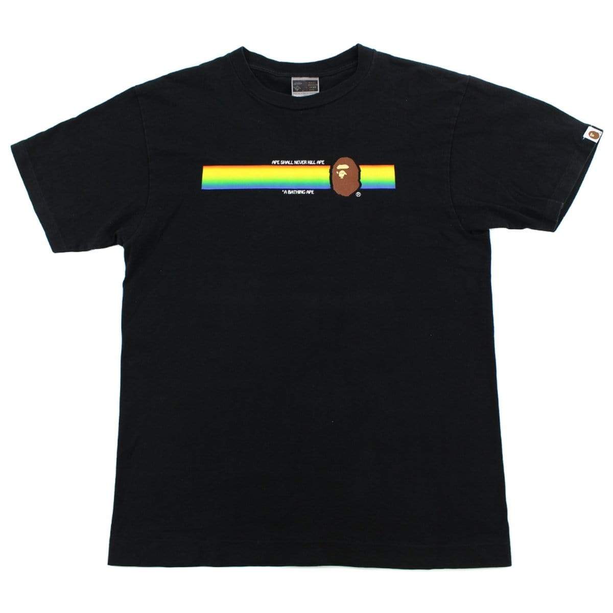 Bape Ape Logo Rainbow Stripe Tee Black - SaruGeneral