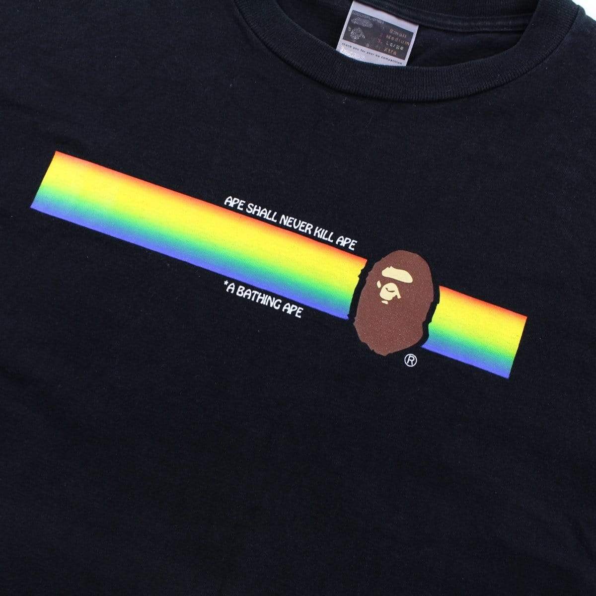 Bape Ape Logo Rainbow Stripe Tee Black - SaruGeneral