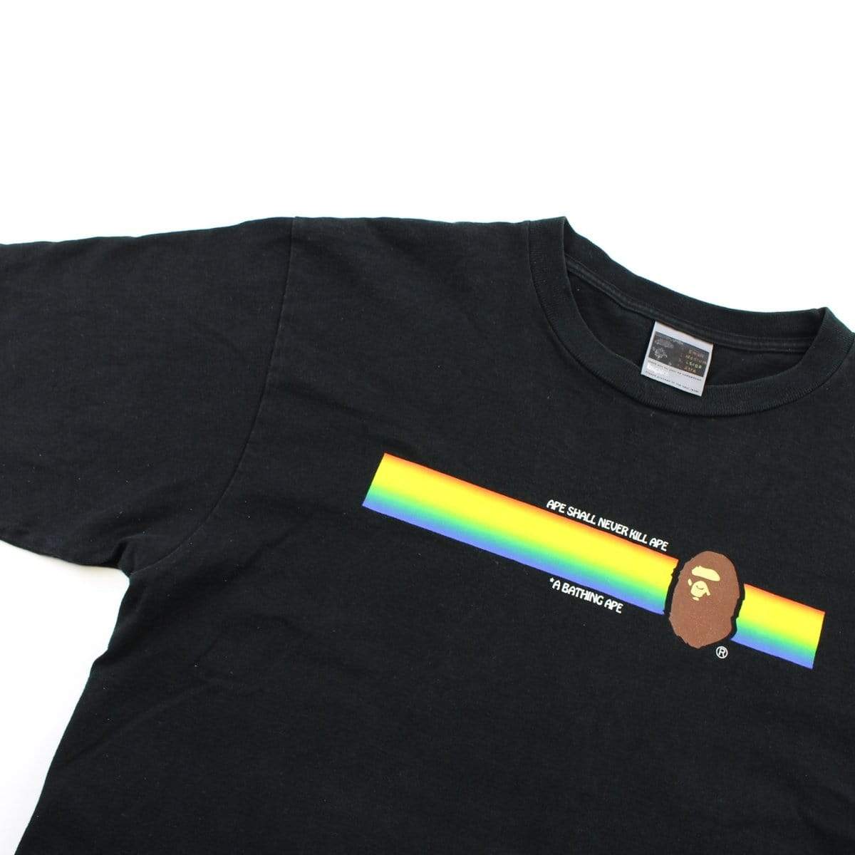 Bape Ape Logo Rainbow Stripe Tee Black - SaruGeneral