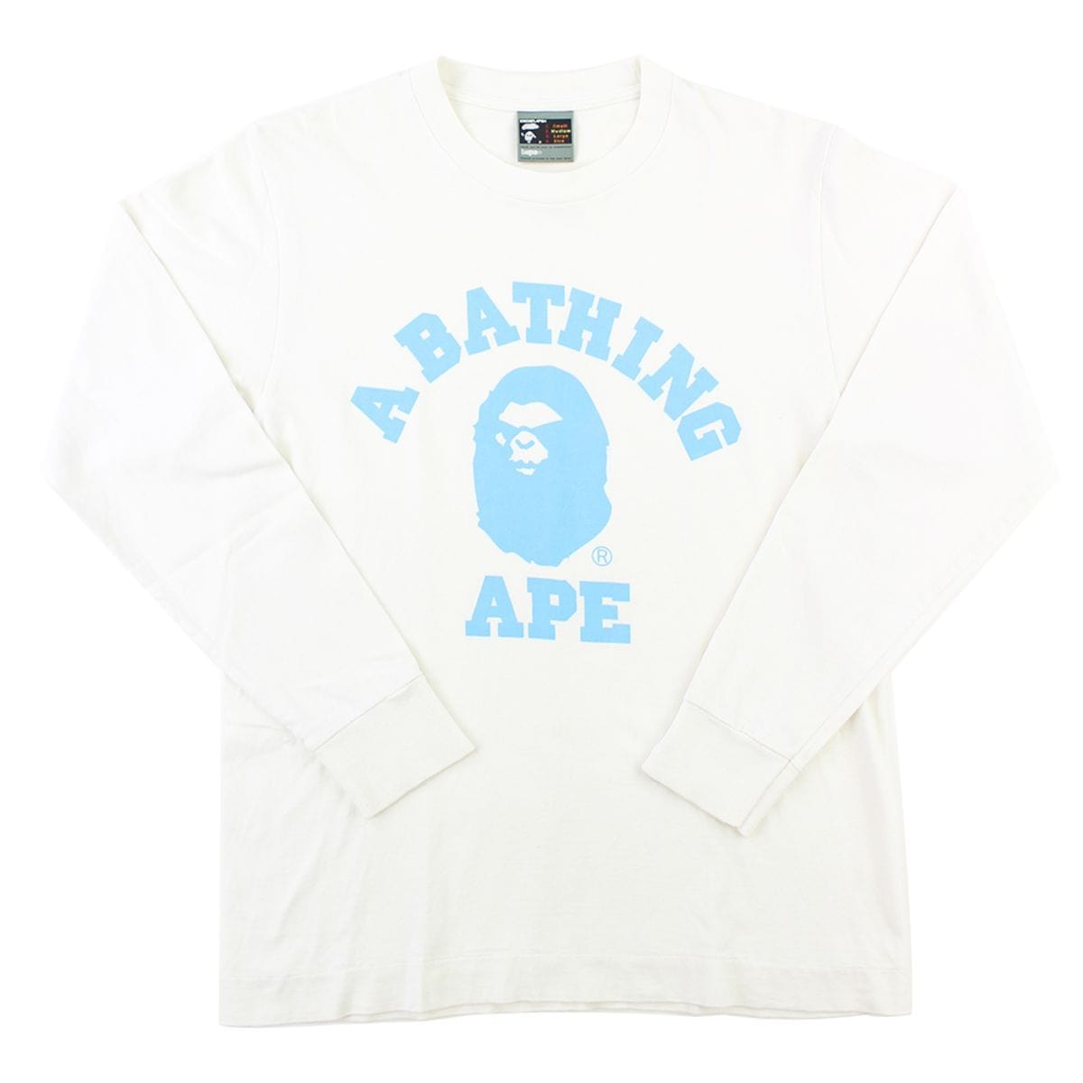 Bape Baby Blue Angry Face College Logo LS White - SaruGeneral