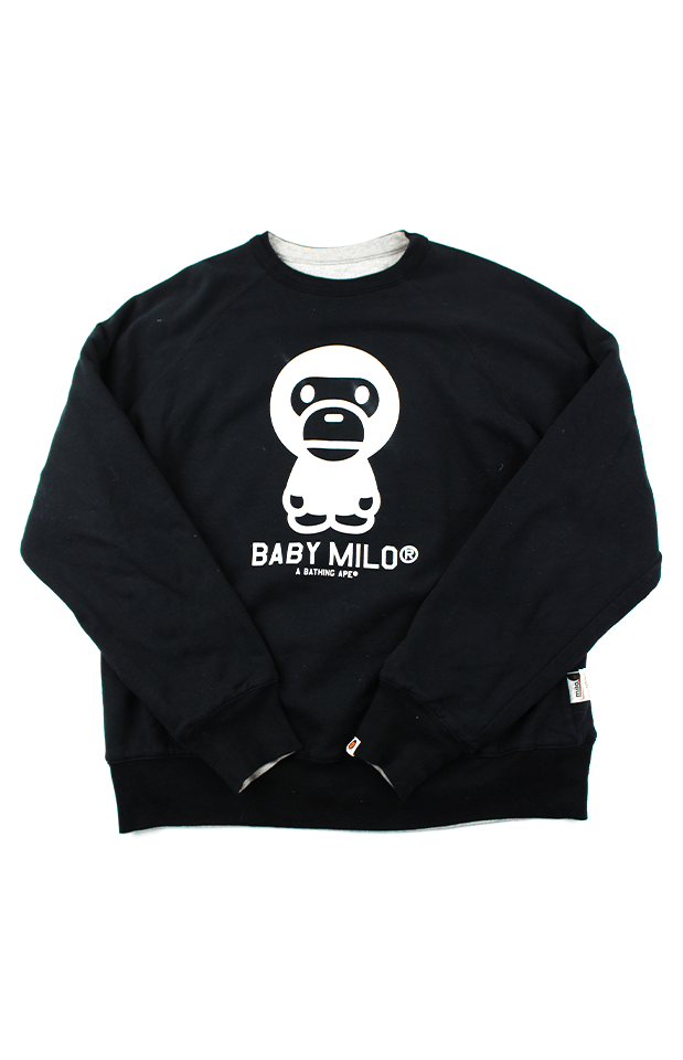 Bape Baby Milo Black Reversible Grey Crewneck - SaruGeneral