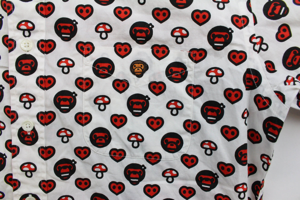 Bape Baby Milo Hearts Print SS Shirt White - SaruGeneral