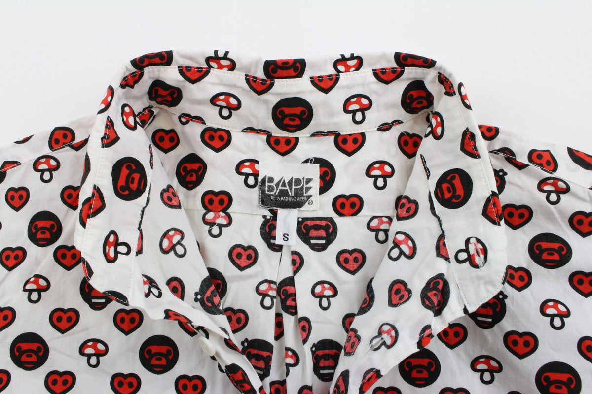 Bape Baby Milo Hearts Print SS Shirt White - SaruGeneral