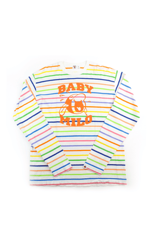 T-shirt à manches longues à rayures multicolores Bape Baby Milo, blanc