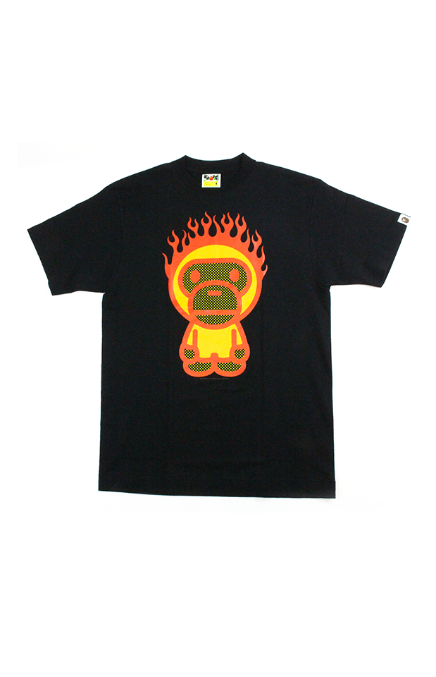 Bape Baby Milo Orange Flaming Head Tee Black - SaruGeneral
