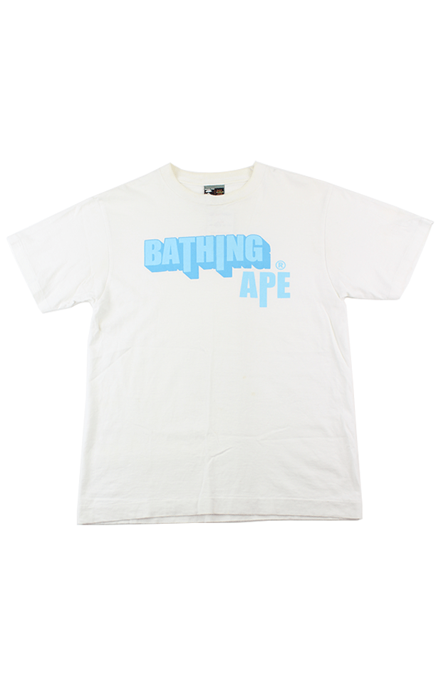 Bape Bathing Ape Blue Text Tee White - SaruGeneral