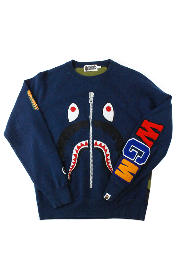 Bape Black Shark Face Crewneck Navy - SaruGeneral