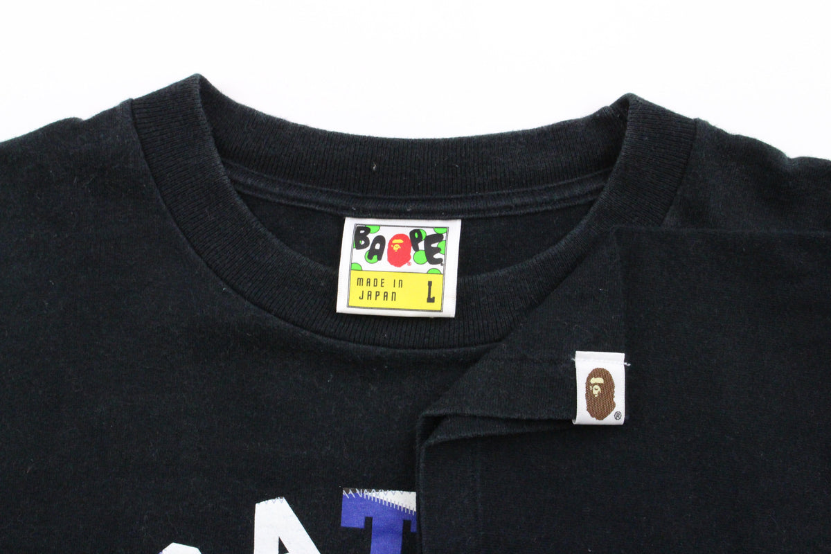 Bape Blue AZTEC Stitch College Logo Tee Black - SaruGeneral