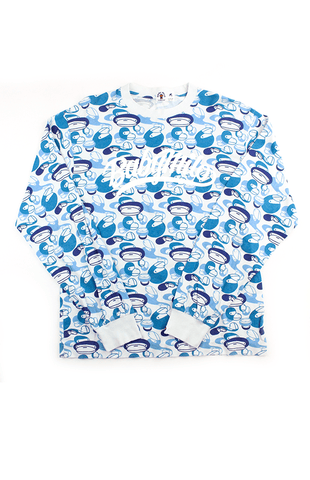 Bape Blue Baby Milo Camo Text LS Bleu