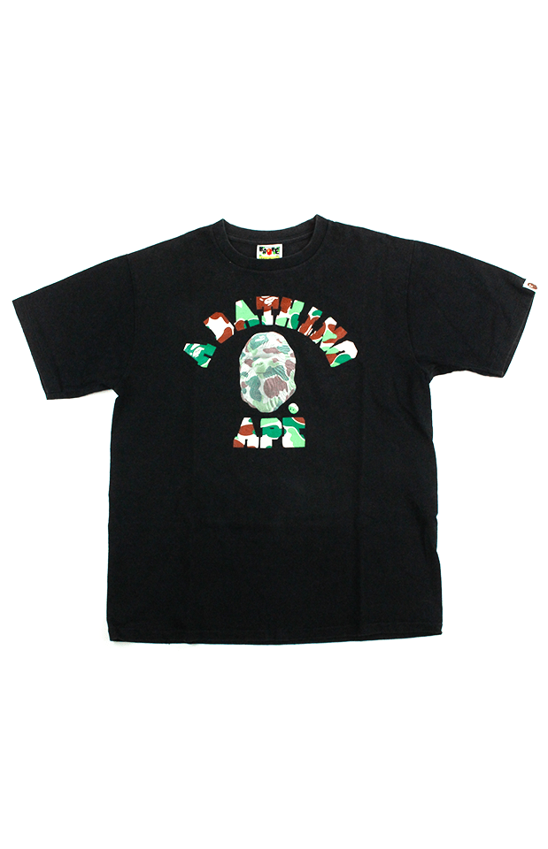 Bape Green Brown College Logo Tee Black - SaruGeneral