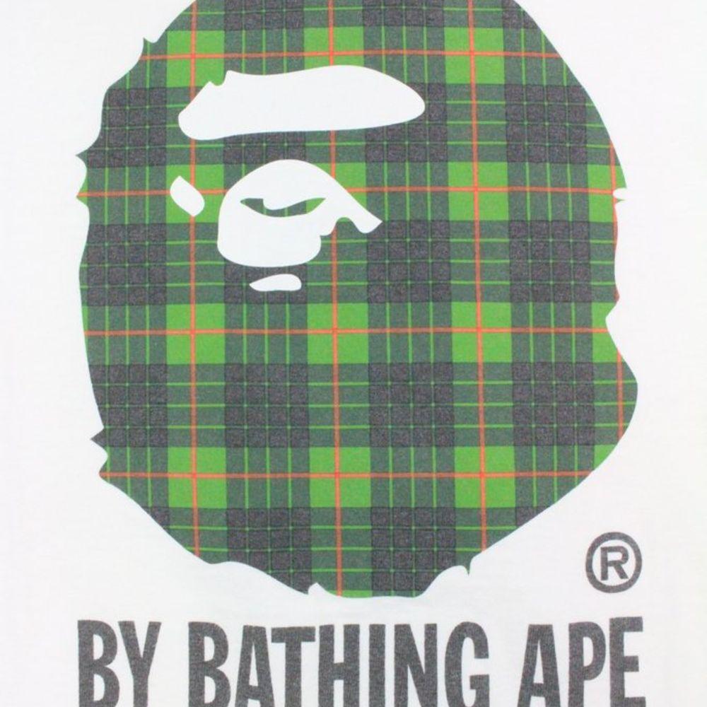 Bape Green Plaid Big Ape Logo Tee White - SaruGeneral