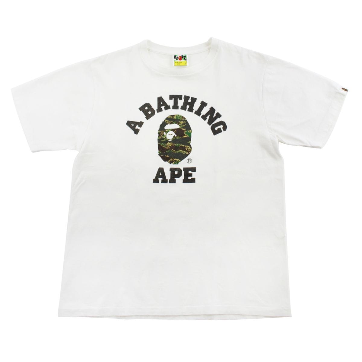 Bape Green Tiger Camo College Logo Tee White - SaruGeneral