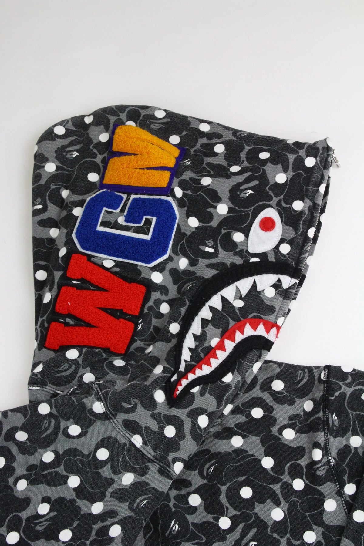 Bape Grey Camo Polkadot Shark Hoodie Black - SaruGeneral