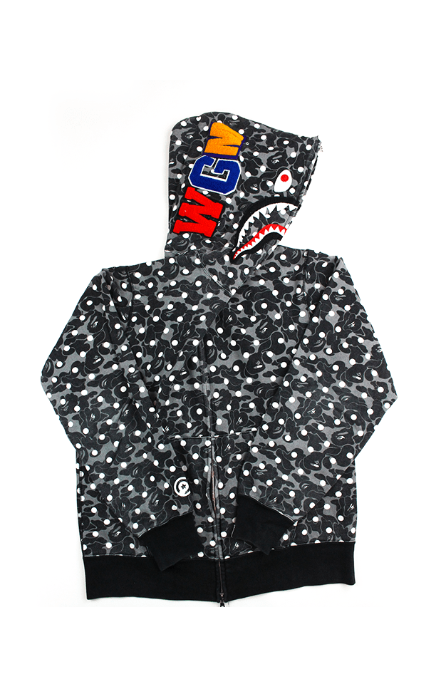 Bape Grey Camo Polkadot Shark Hoodie Black - SaruGeneral