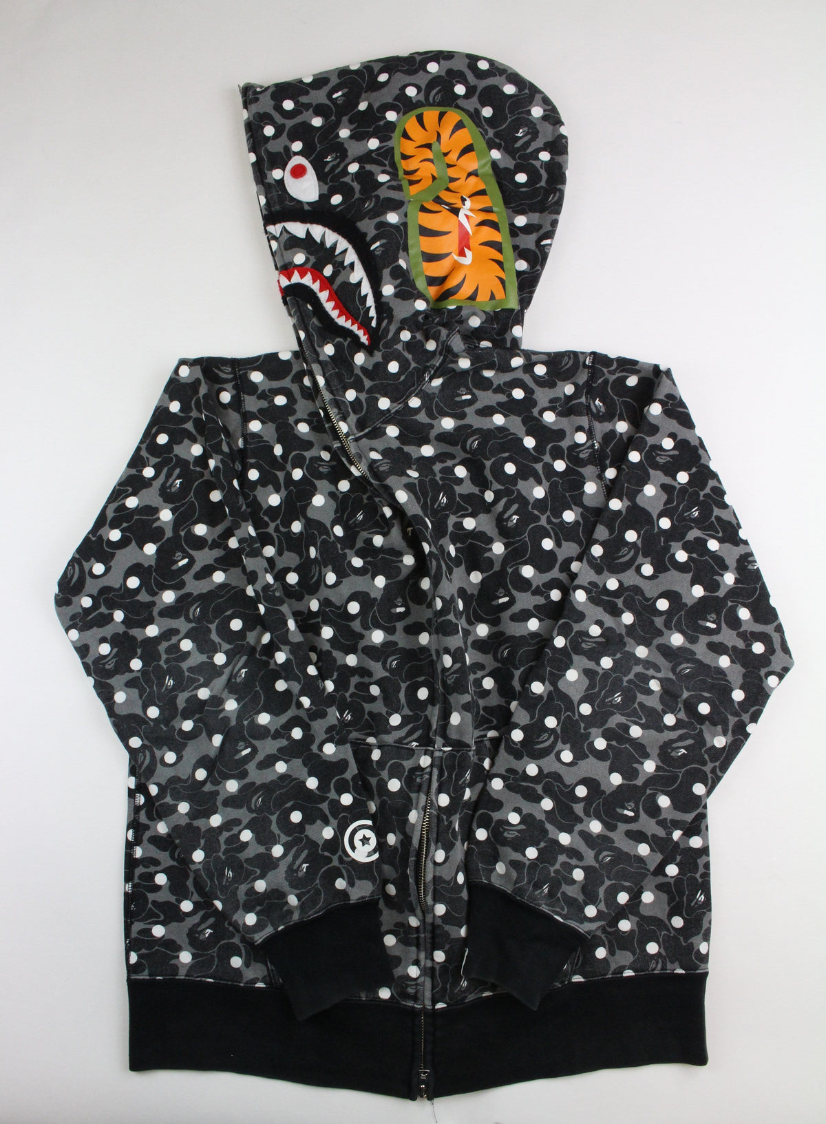 Bape Grey Camo Polkadot Shark Hoodie Black - SaruGeneral