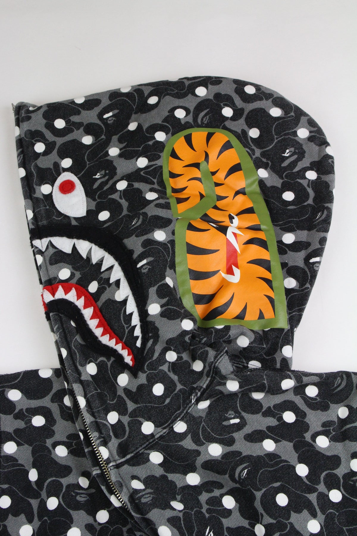 Bape Grey Camo Polkadot Shark Hoodie Black - SaruGeneral