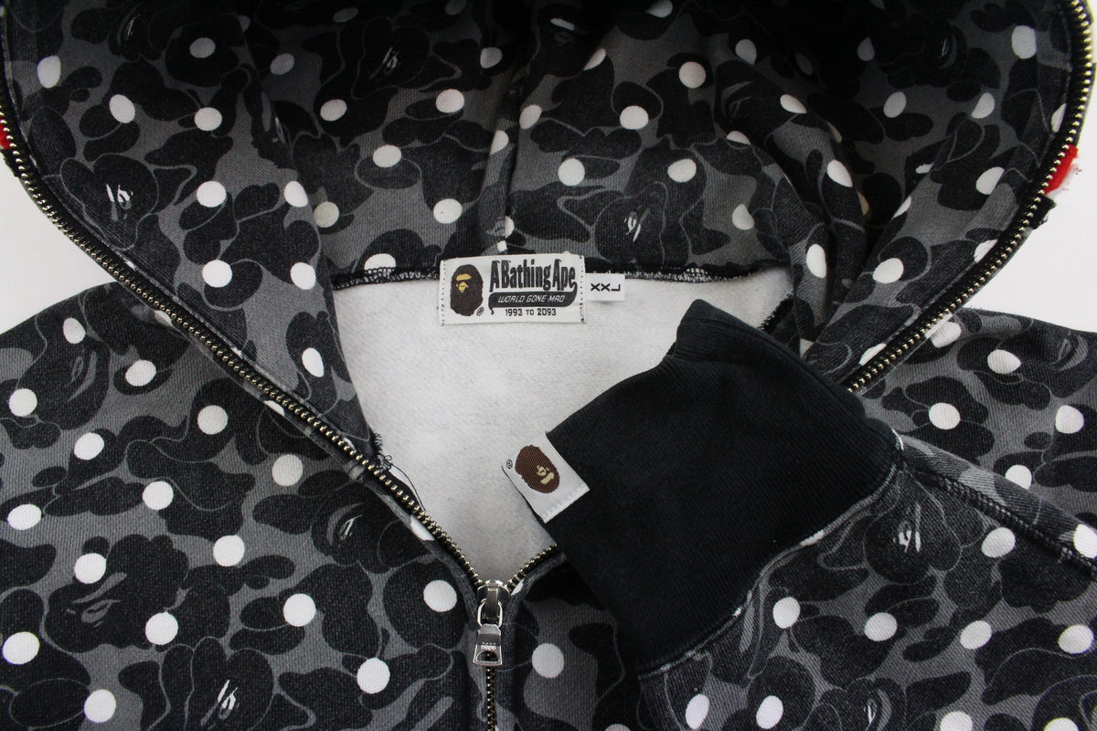 Bape Grey Camo Polkadot Shark Hoodie Black - SaruGeneral