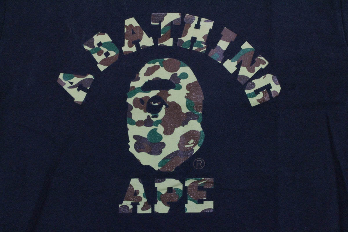 Bape Light Green Camo College Logo Tee Black - SaruGeneral