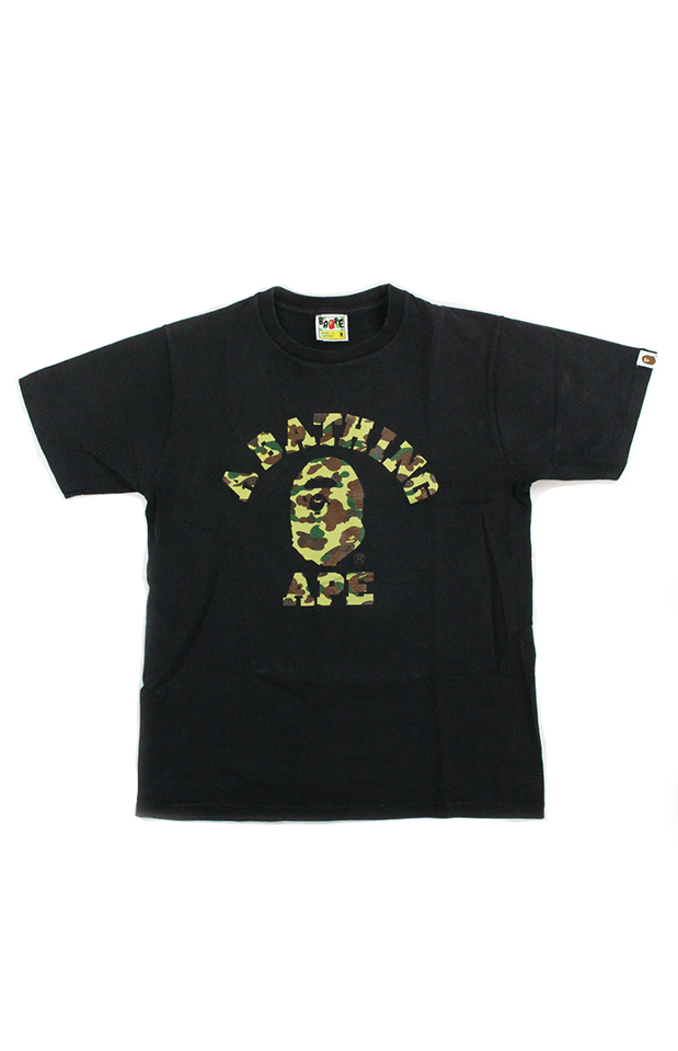 Bape Light Green Camo College Logo Tee Black - SaruGeneral