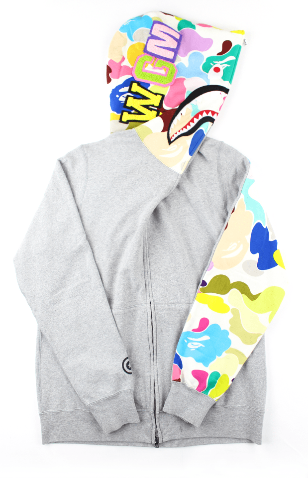 Bape Multi Camo Half Shark Hoodie Grey - SaruGeneral