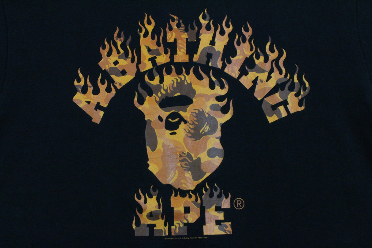Bape Orange Flame Camo College Logo Tee Black - SaruGeneral