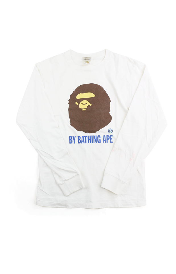 Bape Original Big Ape Logo Blue Text LS White - SaruGeneral
