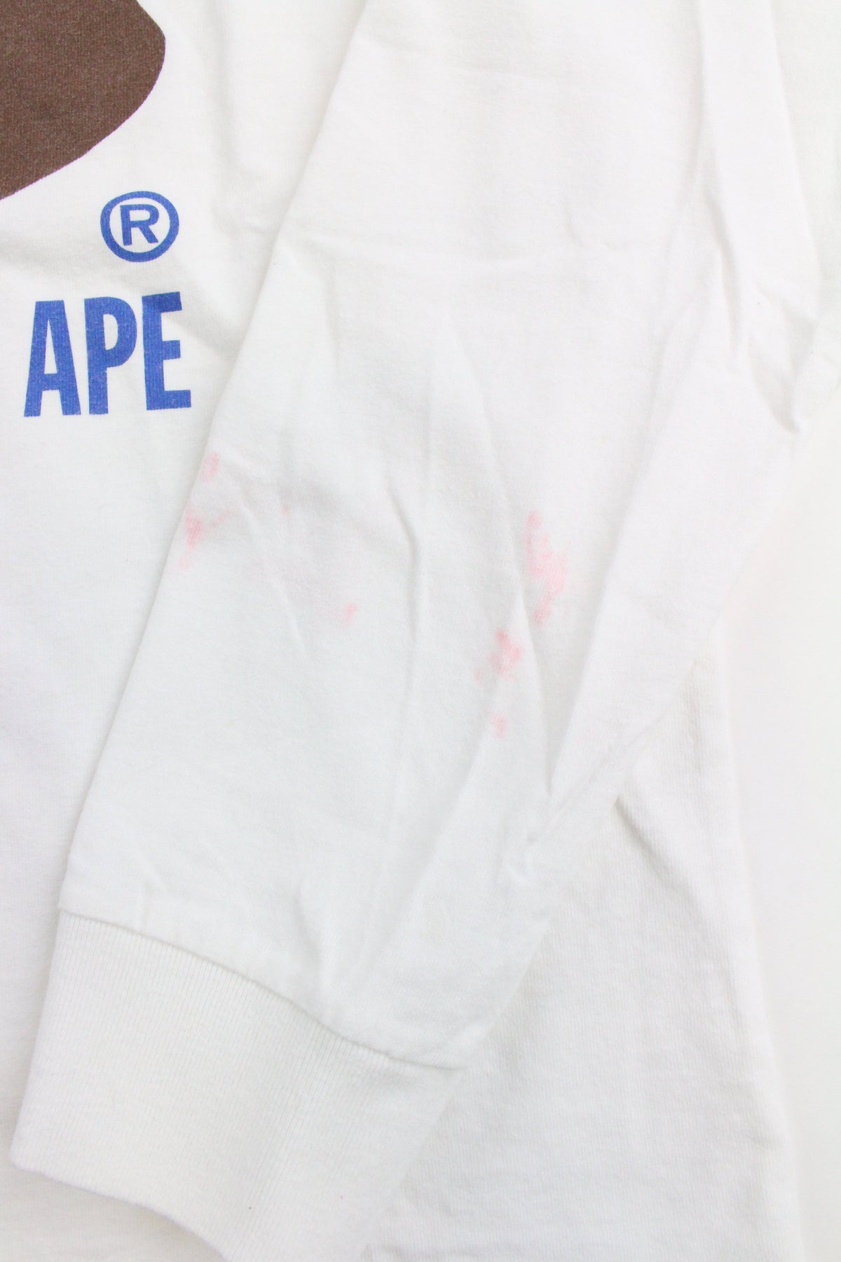 Bape Original Big Ape Logo Blue Text LS White - SaruGeneral